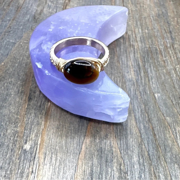 Gold tiger’s eye Victorian wire wrapped ring/manifesting courage - Picture 2 of 6